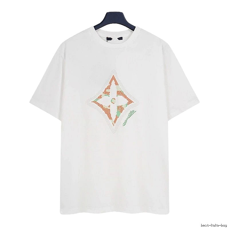 Louis Vuitton Trendy White T-Shirt with Diamond Print