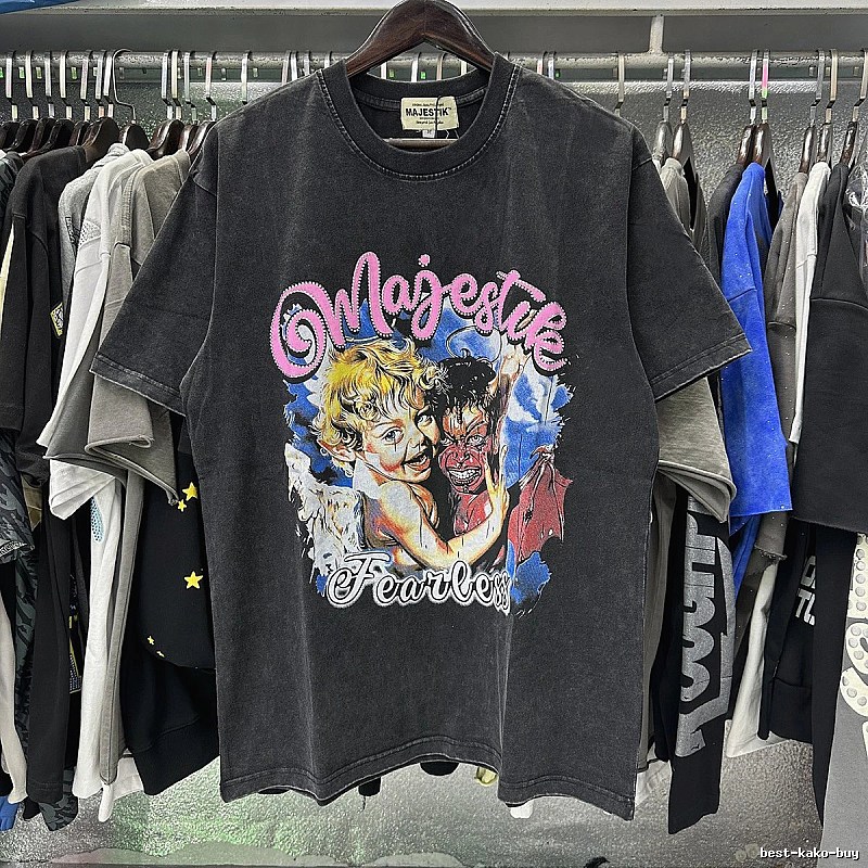 MAJESTIK Angel & Demon Vintage Style Black T-Shirt