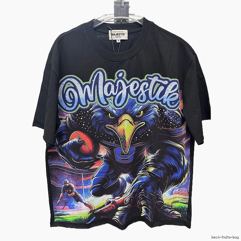 MAJESTIK Rugby Print Street Style Black T-shirt