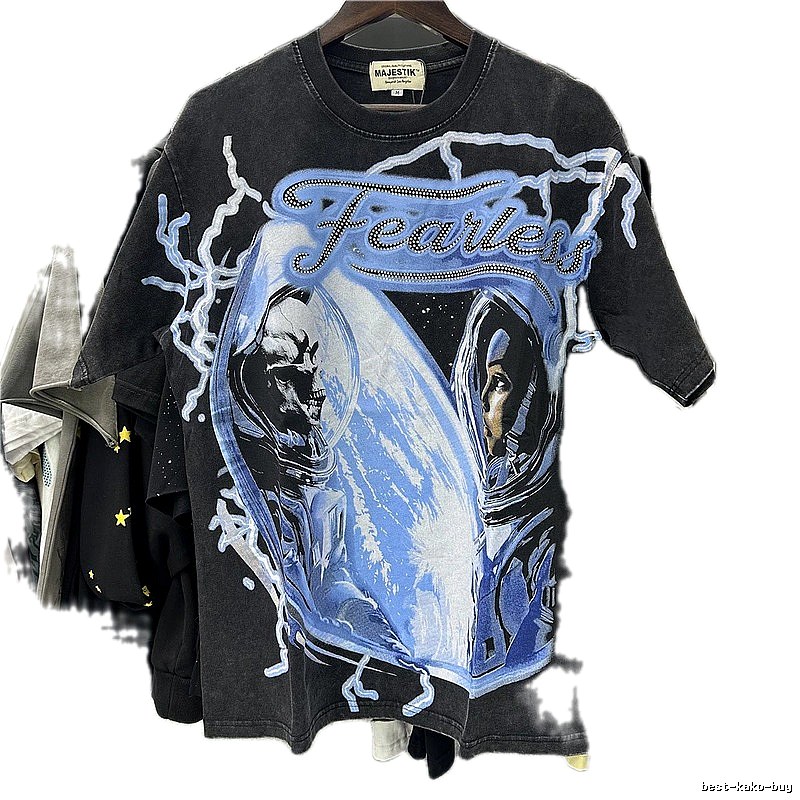MAJESTIK Space Print Street Style Black T-Shirt