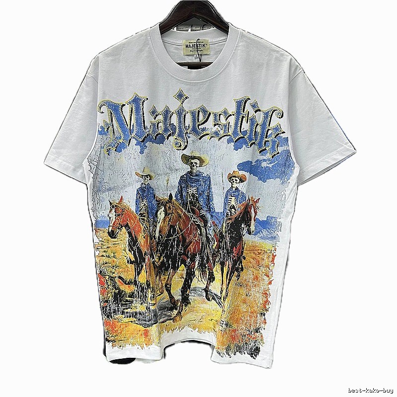 MAJESTIK Western Cowboy Vintage Style White T-Shirt