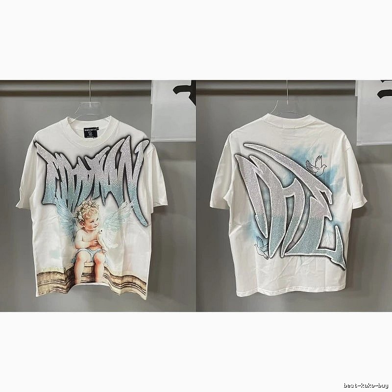 Mixed Emotion Angel Rhinestone Street-style White T-Shirt