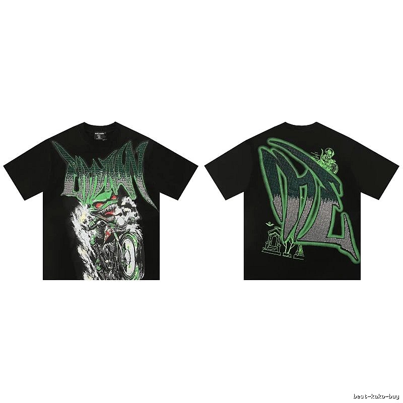 Mixed Emotion Motorcycle Gothic Style Black and Green Short Sleeve T-Shirt
