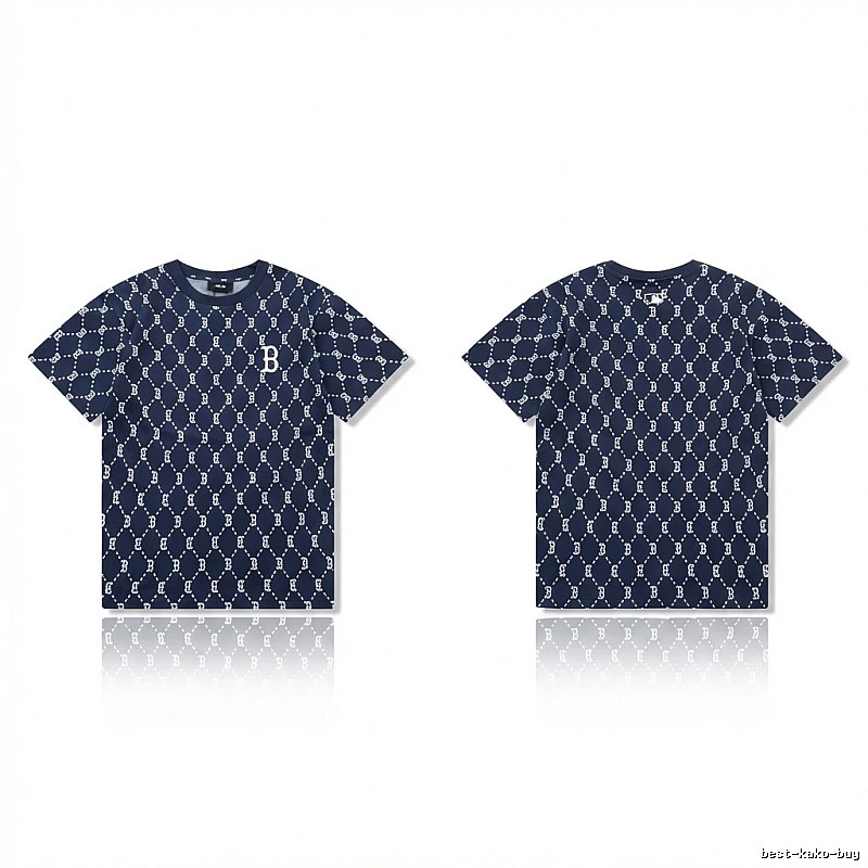 MLB full - printed style navy blue T - shirt