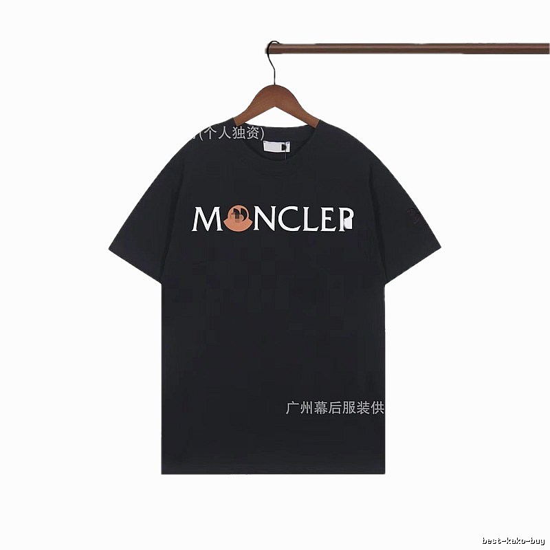 Moncler Letter Print Streetwear Style Black Short-sleeve T-shirt