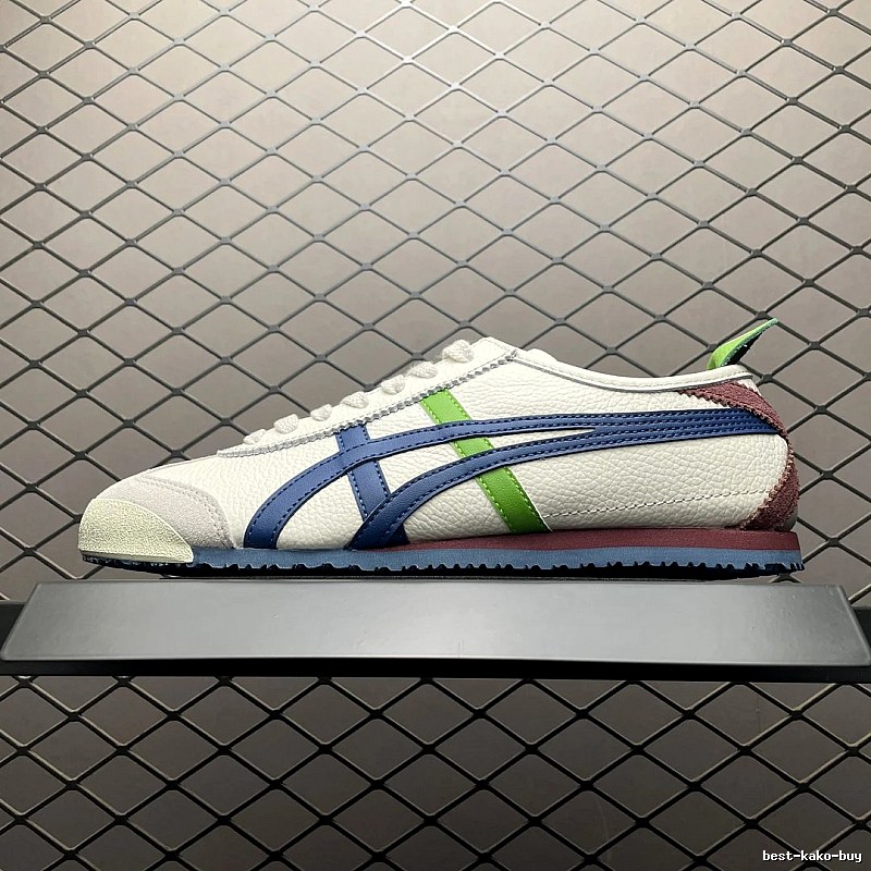 Onitsuka Tiger Cream, Navy and Green Low-Top Sneakers with Retro Court Shape