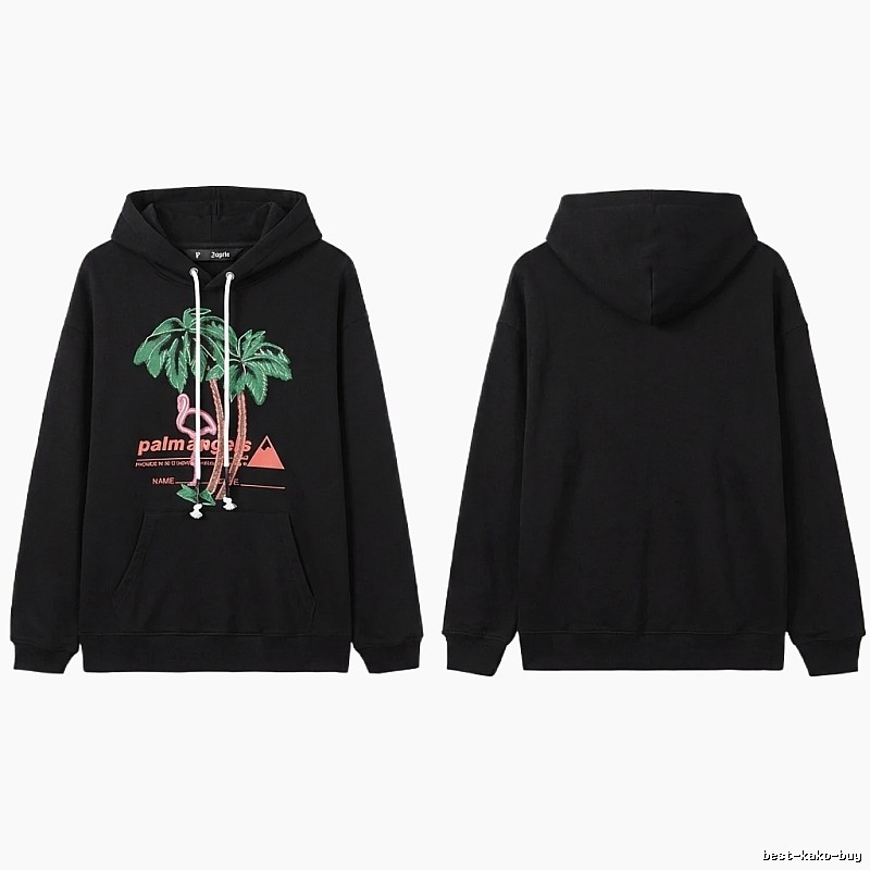 Palm Angels Black Hoodie with Palm Tree Print