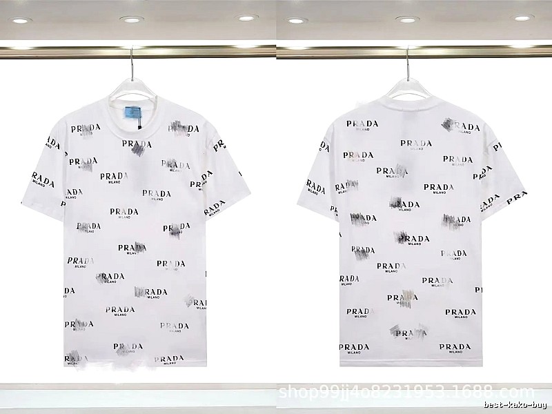 Prada All-over Print Streetwear Style White Short-sleeve T-Shirt