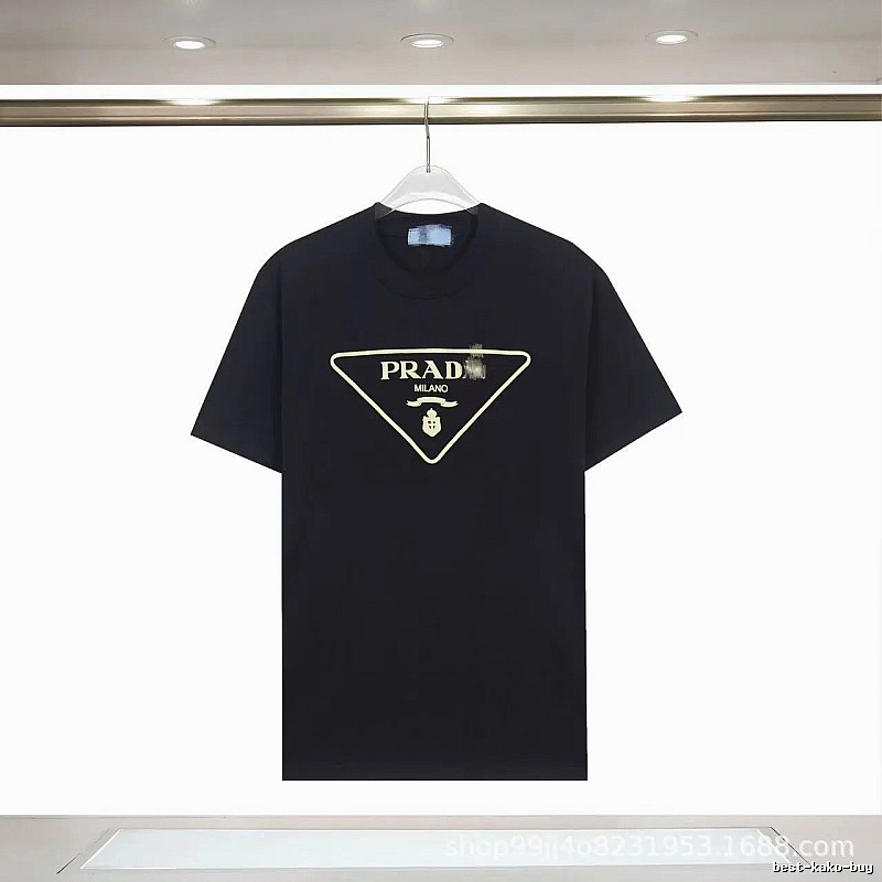 Prada Classic Triangular Logo Minimalist Style Black T-Shirt