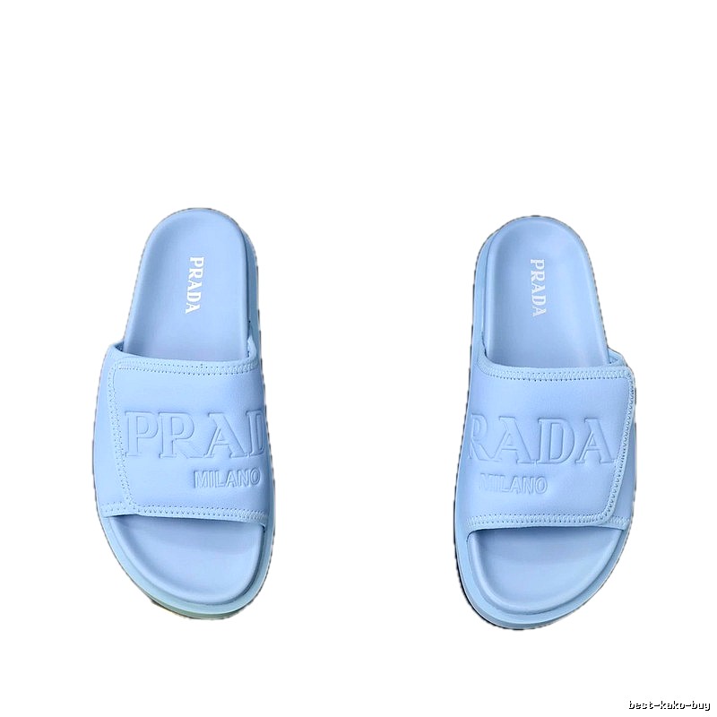 Prada Embossed Collection Minimalist Style Light Blue Slides