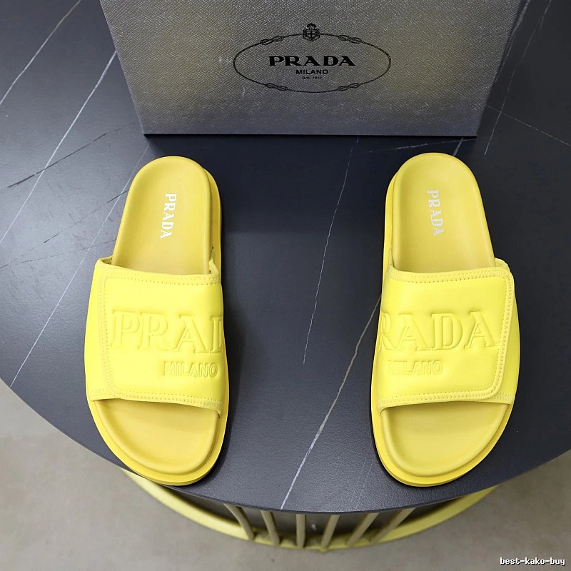 Prada Embossed Collection Minimalist Style Yellow Slide Sandals