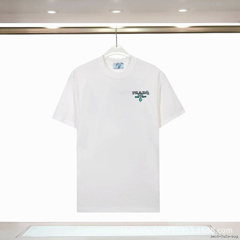 Prada Embroidered Minimalist Style White Short-sleeve T-shirt