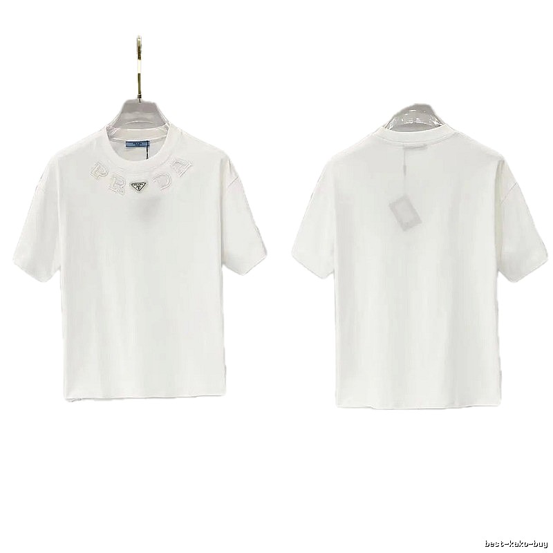 Prada Embroidered Minimalist Style White Short-sleeved T-shirt