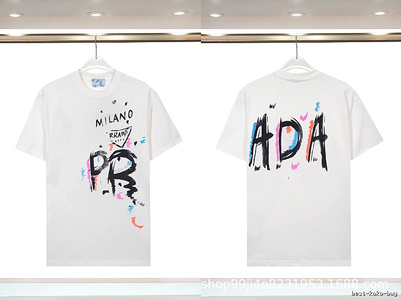 Prada Graffiti Street Style White Short-sleeved T-shirt