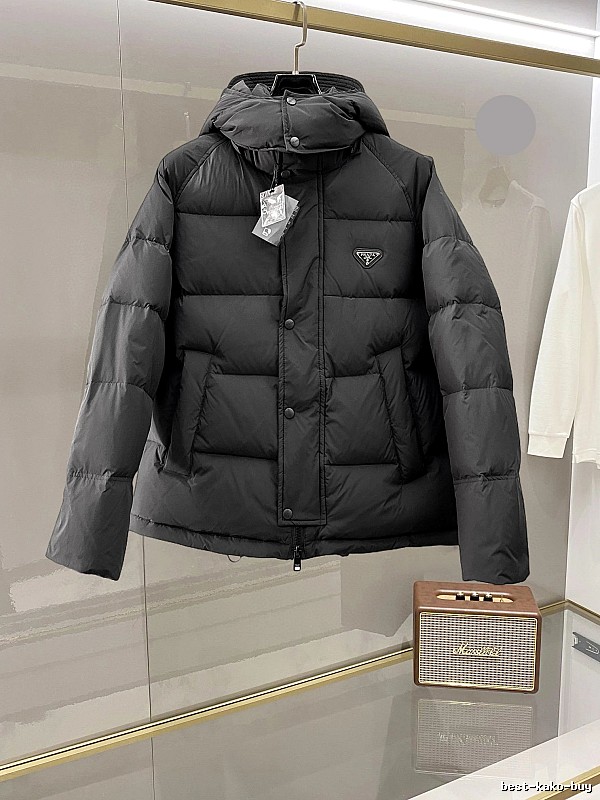 Prada Hooded Puffer Jacket with Black Hooded Logo