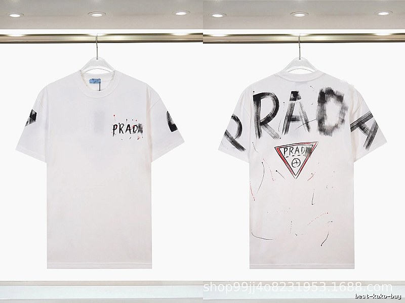 Prada Triangle Logo Graffiti Street Style White Short-sleeve T-shirt