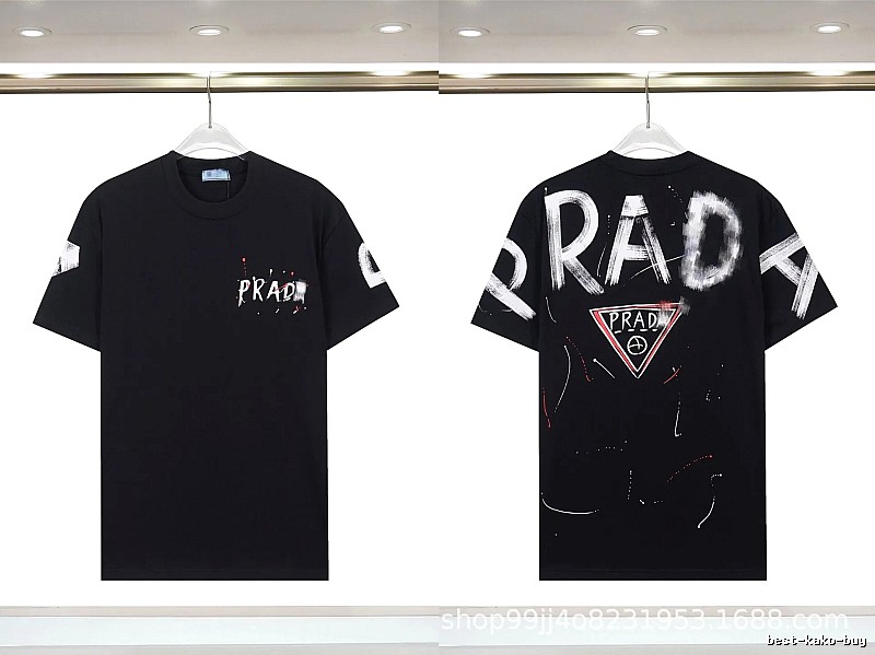 Prada Triangle Logo Graffiti Style Black Short-sleeve T-shirt
