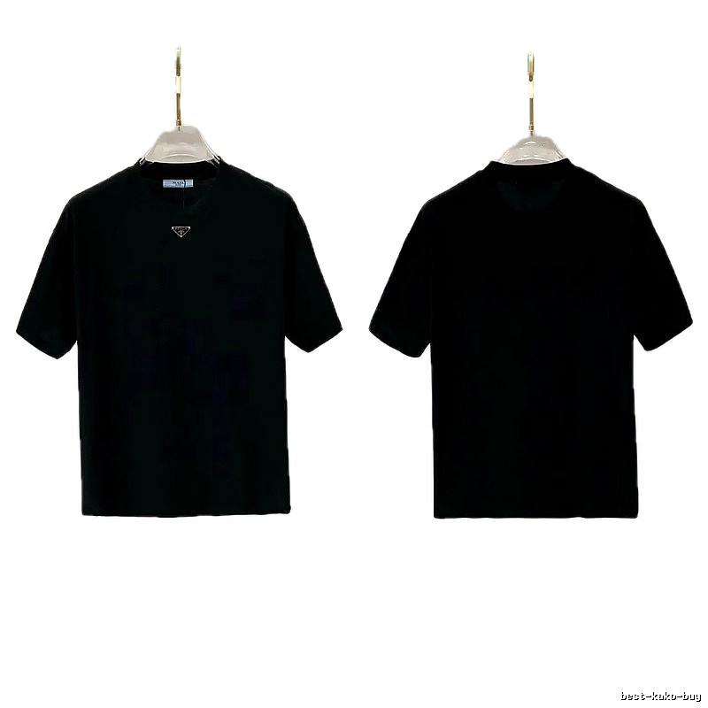 Prada Triangle Logo Minimalist Style Black T-Shirt