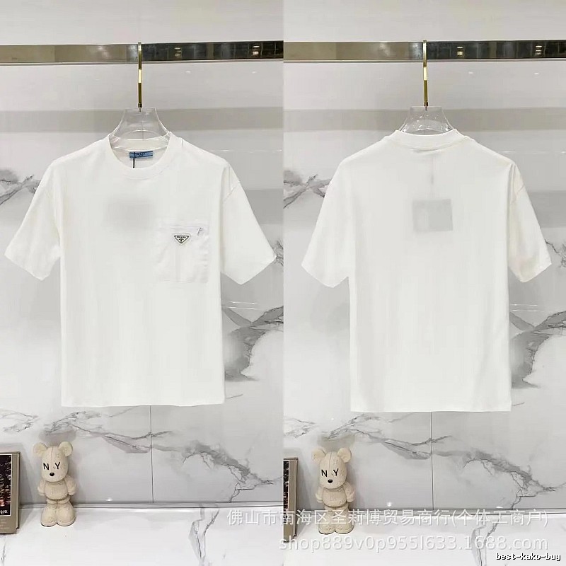 Prada Triangle Logo Minimalist Style White Short-sleeve T-shirt