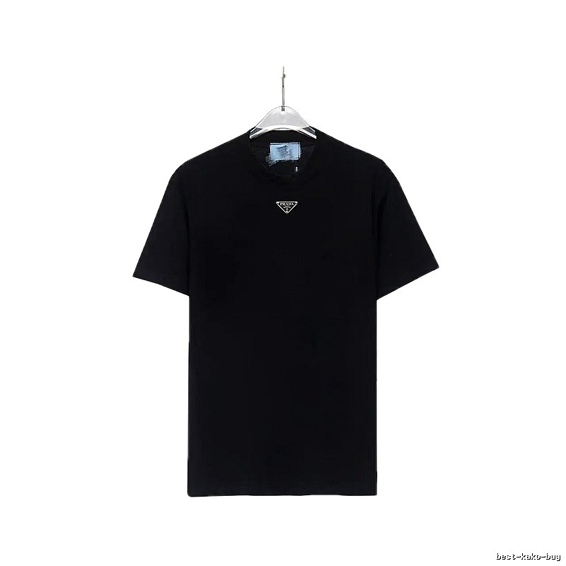 Prada Triangular Logo Minimalist Style Black Short-sleeve T-shirt