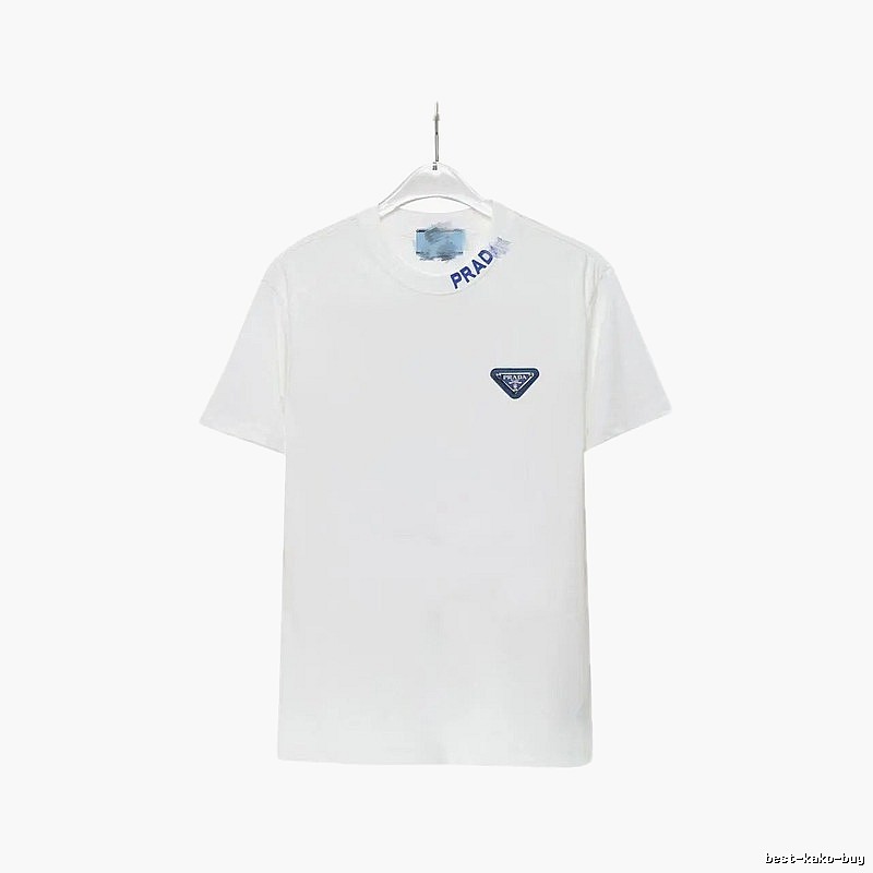 Prada Triangular Logo Minimalist Style White Short-sleeve T-shirt
