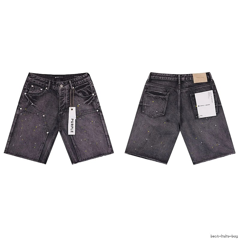 Purple Godspeed Ink-splattered Black and Grey Denim Shorts