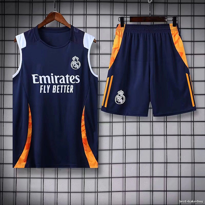 Real Madrid Classic Training jersey set Navy Sleeveless Top for Daily Styling
