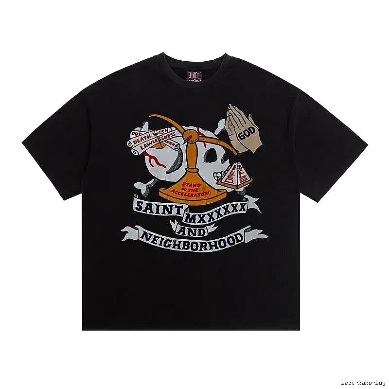 SAINT Skull Print Street Style Black T-Shirt
