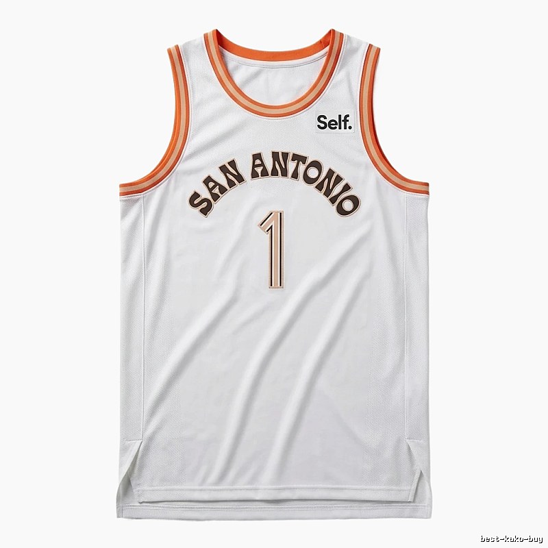 Self. Spurs white and orange basketball jersey