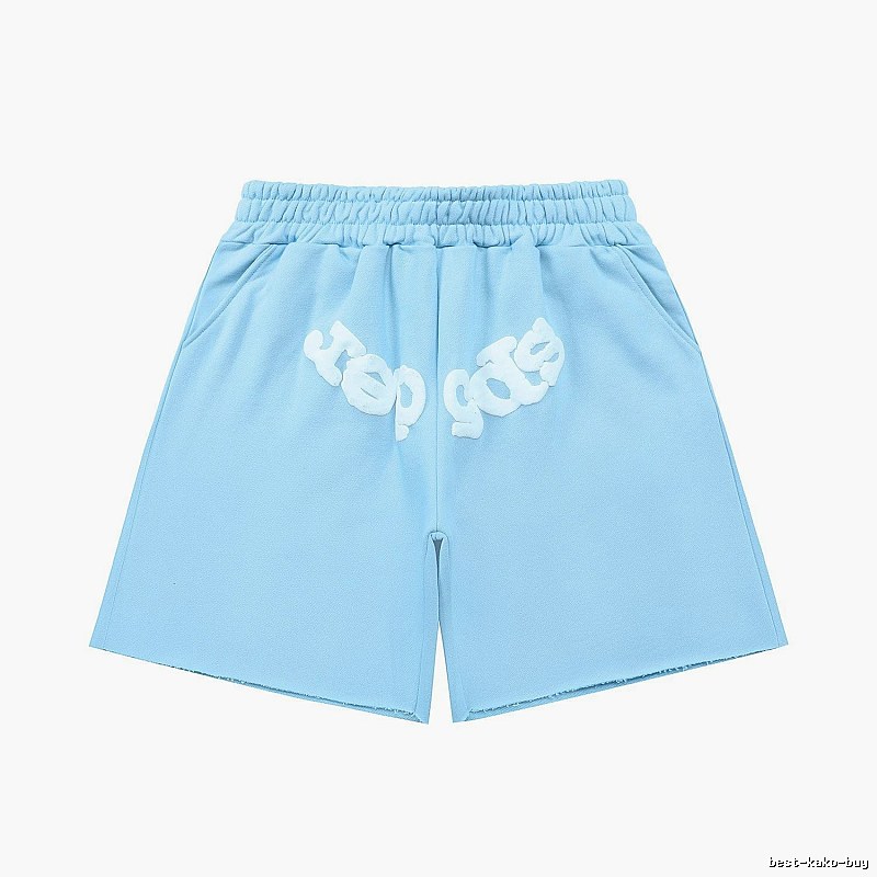Sp5der letter-style light blue shorts
