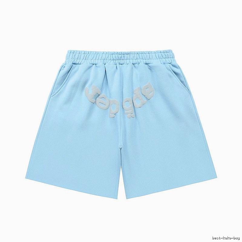 Sp5der letter-style light blue shorts