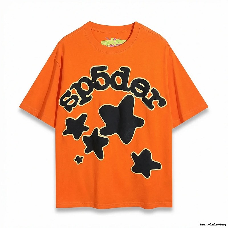 Sp5der Orange Star Print Short-sleeve