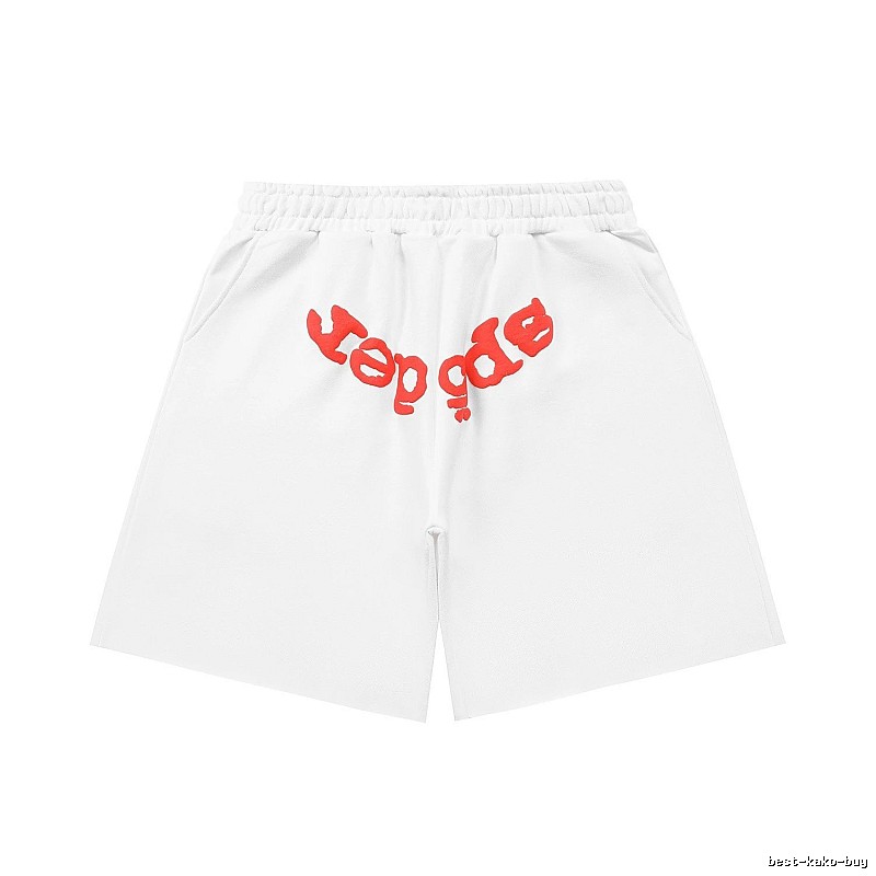 Sp5der red letter white shorts
