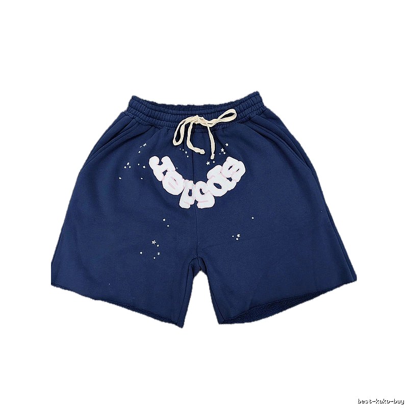 Sp5der Star Print Street Style Navy Blue Shorts