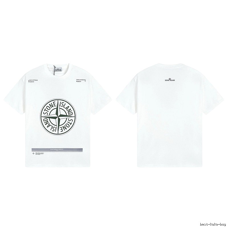 Stone Island Compass Print Casual Style White Short-sleeve T-shirt