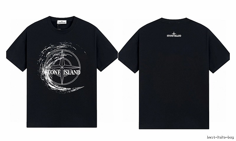 Stone Island Compass Print Street Style Black T-Shirt