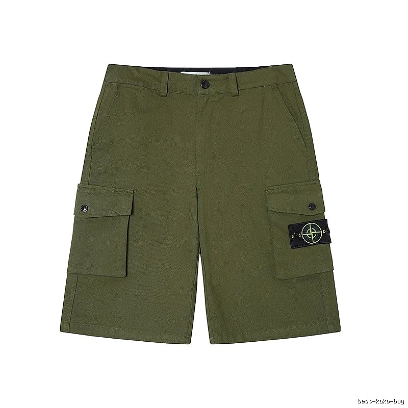Stone Island Techwear Style Army Green Cargo Shorts