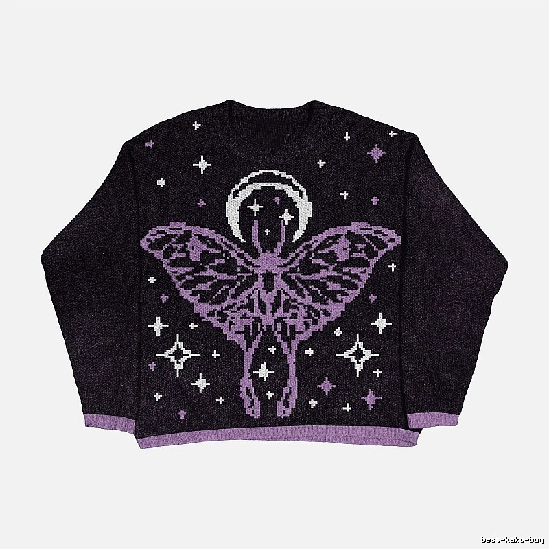 Streetwear Anime graphic sweater Black Knit Top with Logo Accent