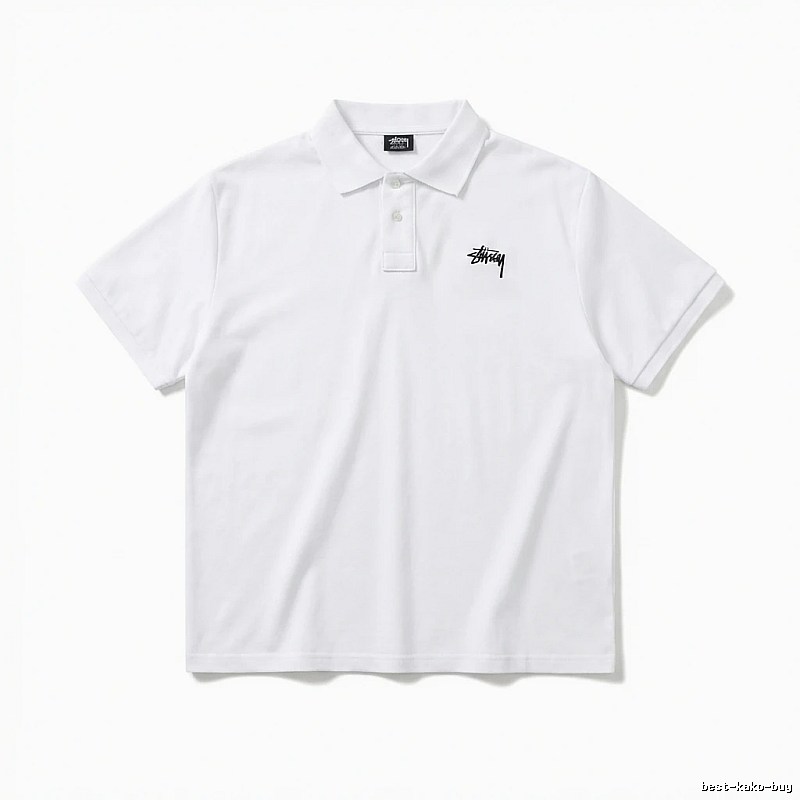 Stussy basic simple white polo shirt