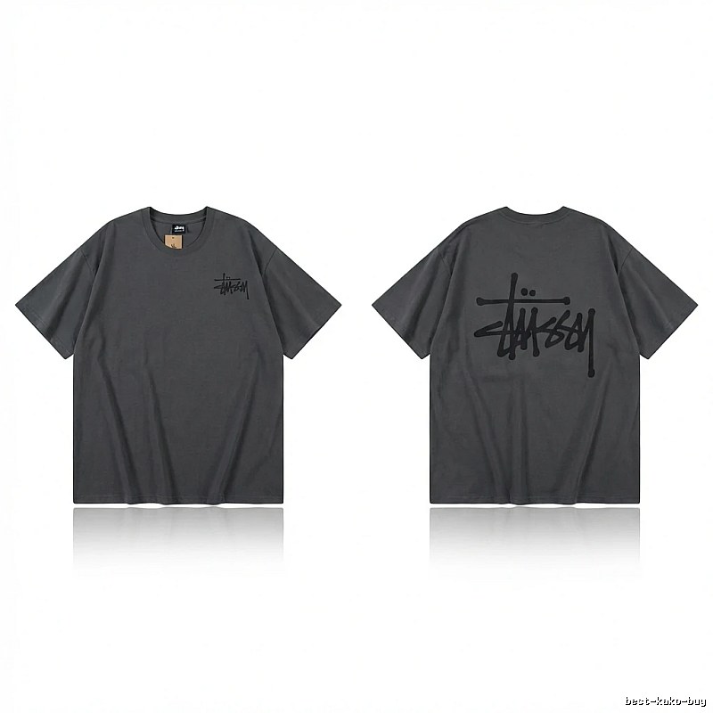 Stussy basic style simple style dark gray T-shirt