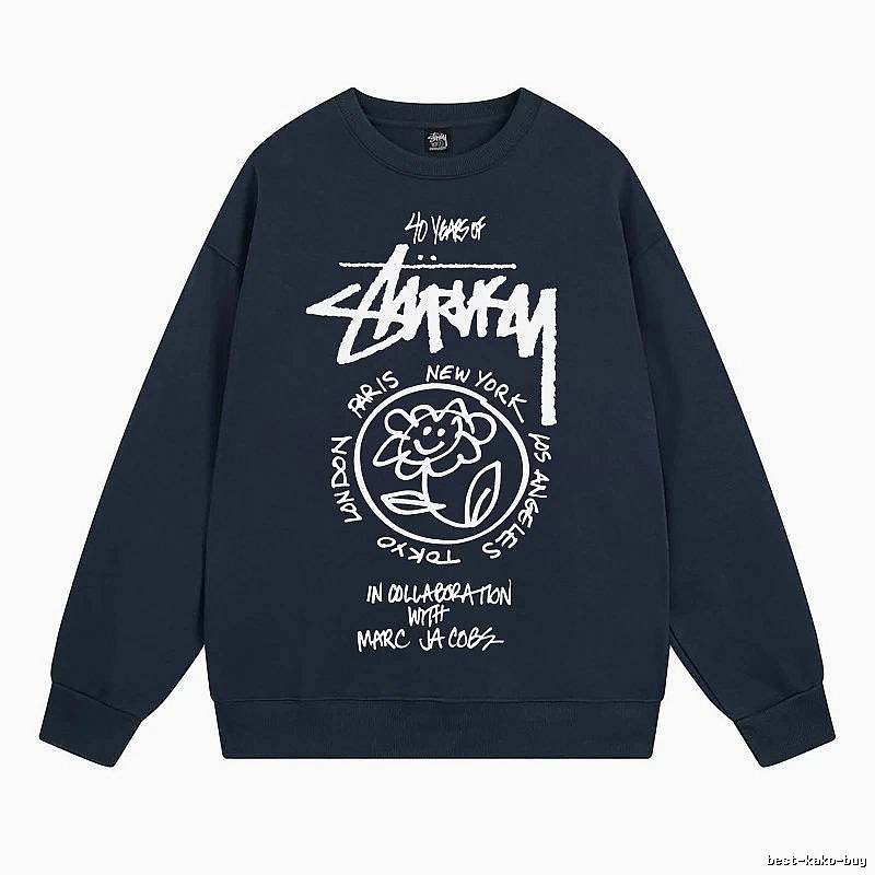 Stussy Navy Style 539 Graphic SweatShirt Poolside Style