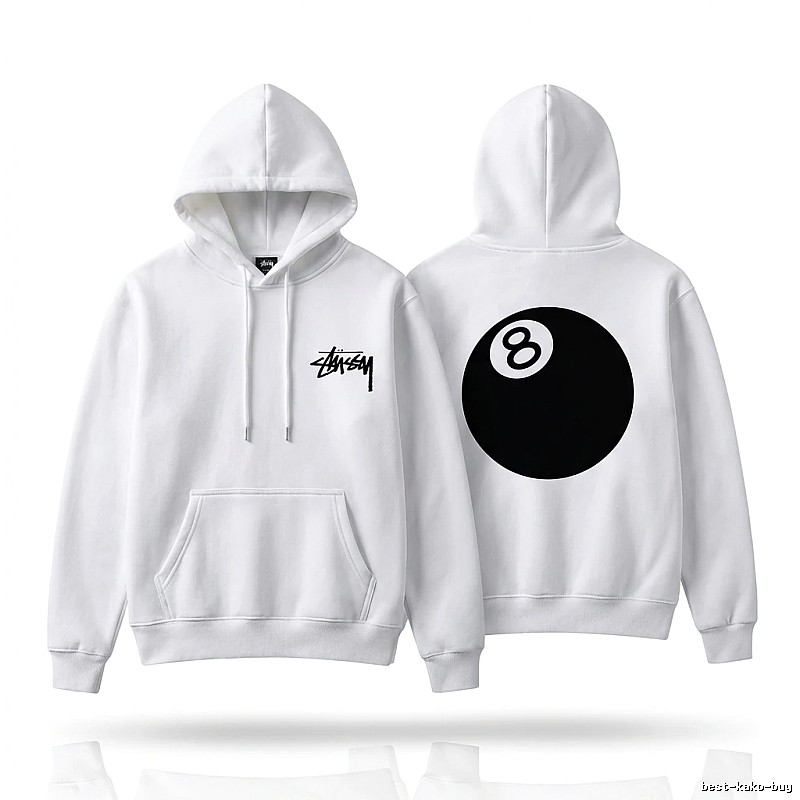 Stussy No.8 Ball Style White Hoodie