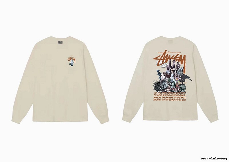 Stussy Print Retro Style Long-Sleeve (Off-White)