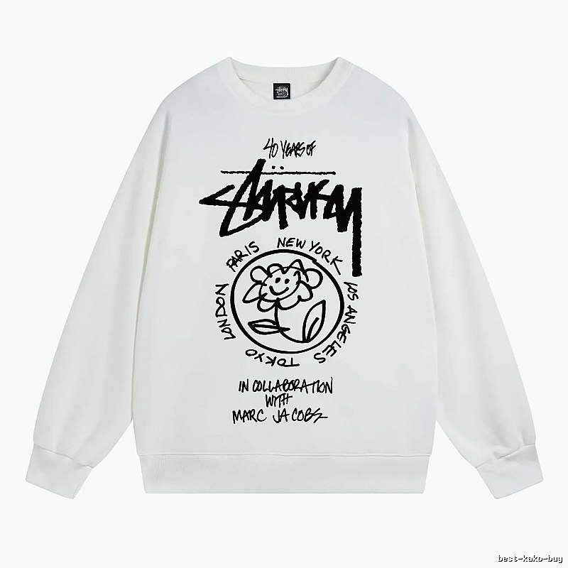 Stussy White Style 539 Graphic SweatShirt Airport Outfit