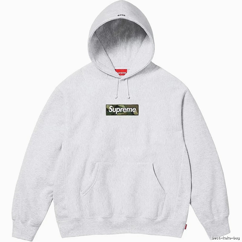 Supreme Patterned Logo hoodie Gray Red Oversized with Polished Detail