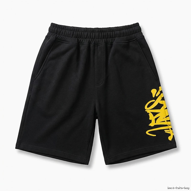 SynaWorld graffiti-style black shorts