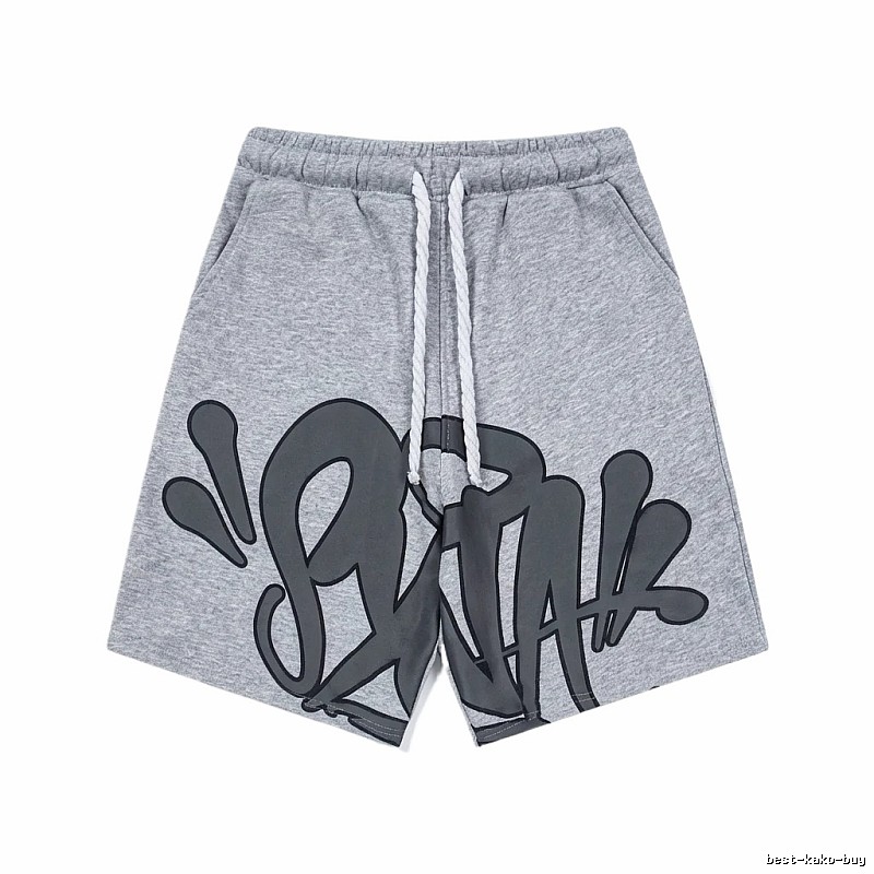 SynaWorld graffiti-style gray shorts