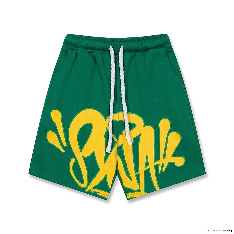 SynaWorld graffiti-style green shorts