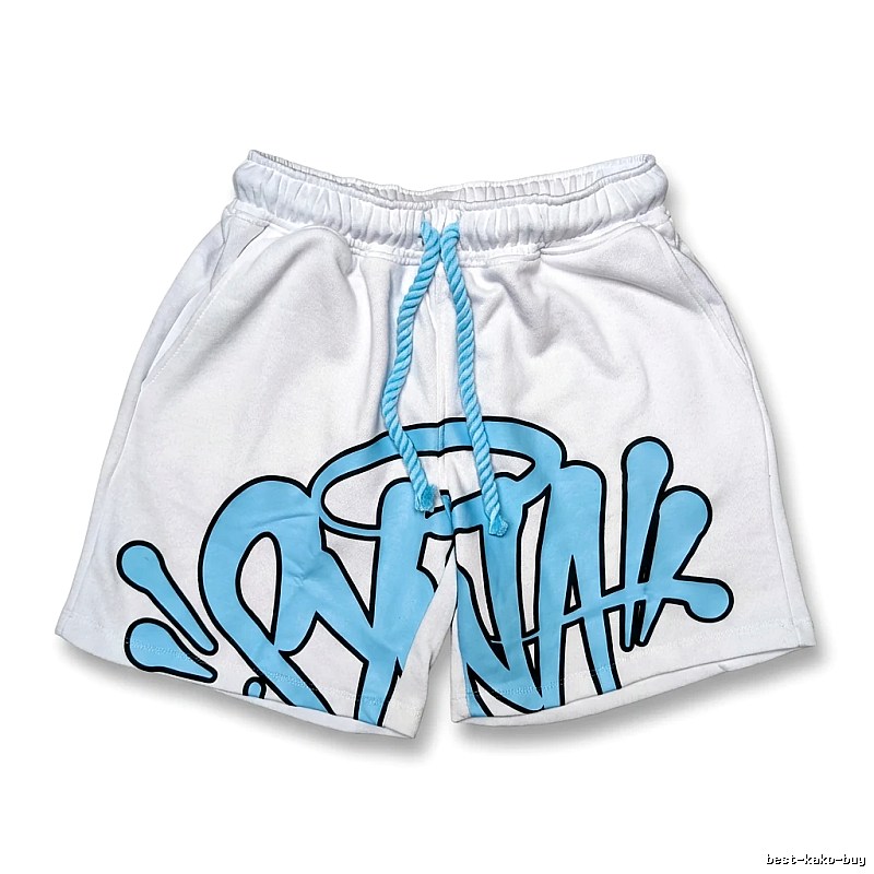 SynaWorld graffiti-style white shorts