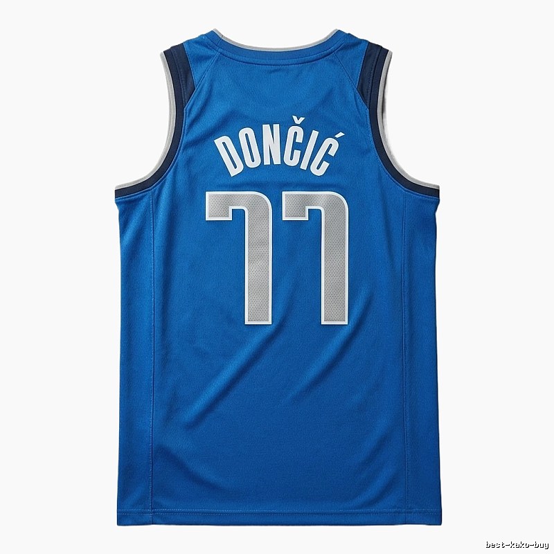 The blue basketball uniform of Luka Doncic of the Mavericks.